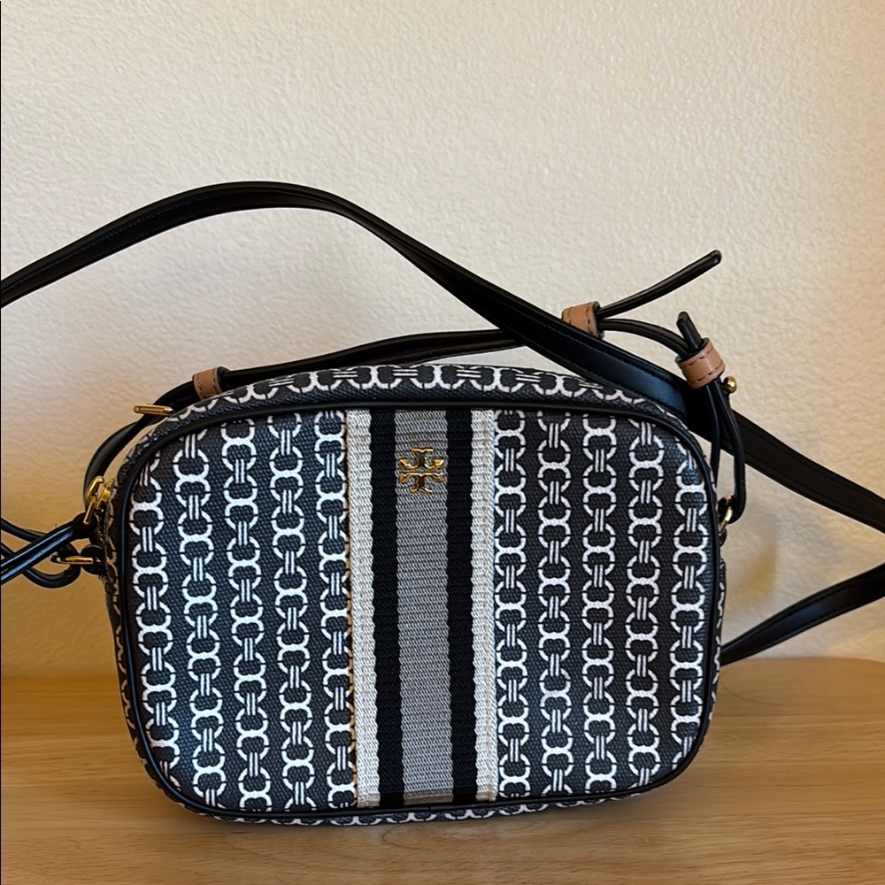 Tory Burch Black and White Geometric Crossbody Bag